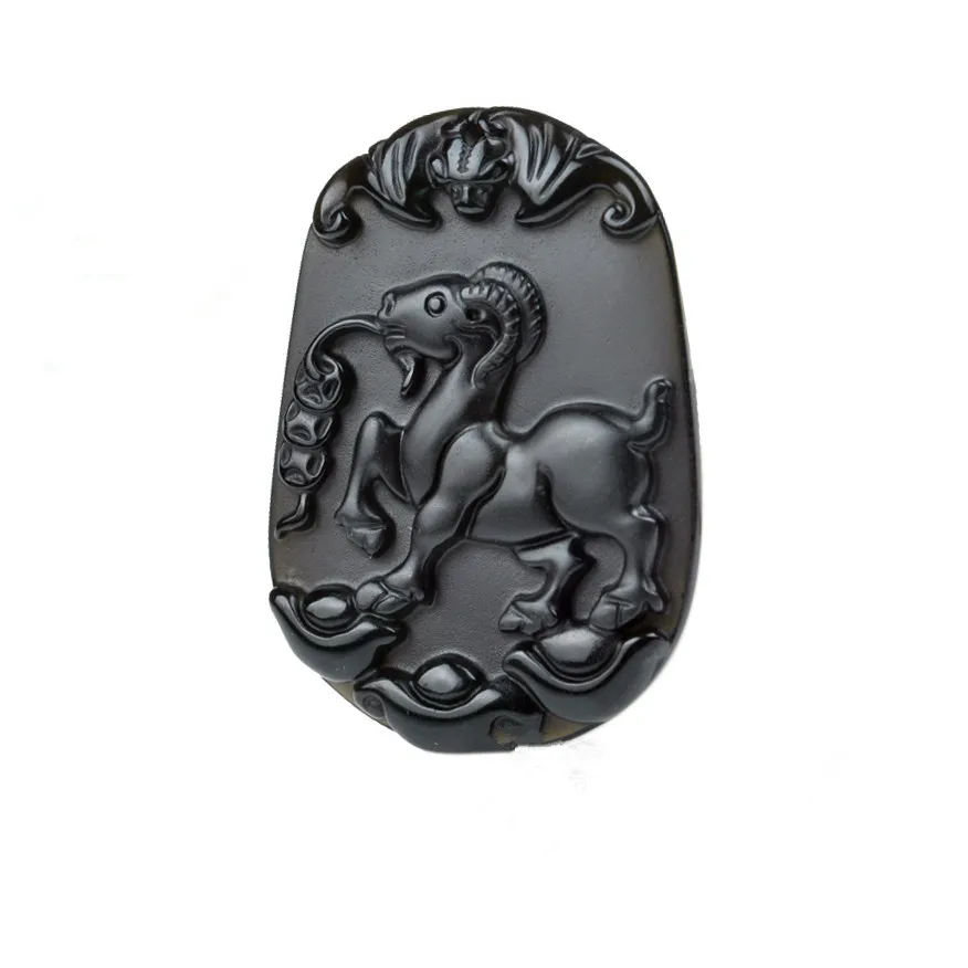 

Pretty Genuine Natural Black Obsidian Carved Chinese Zodiac Sheep Amulet Lucky Blessing Pendant Free Necklace Fahion Jewelry