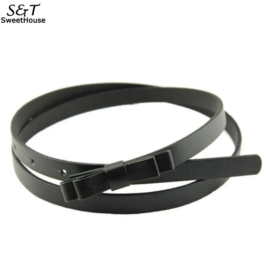 

New Fashion Women Girls Artificial Leather about 1.3cm Bow Tie Solid about 104cm Decor Waist Belt