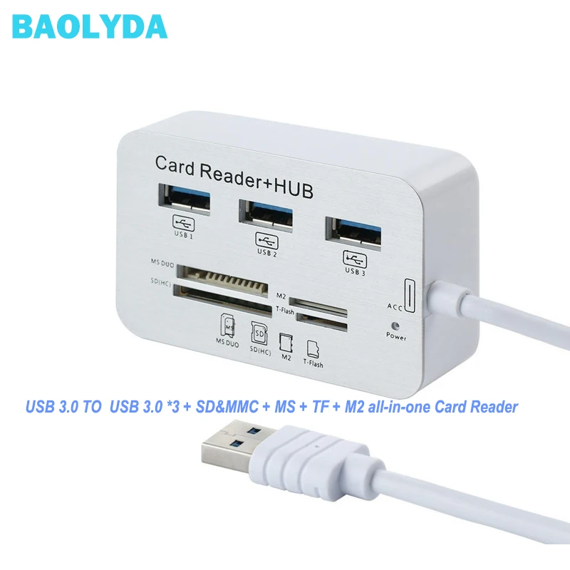 

Baolyda All in One Card Reader USB 3.0 Hub With MS SD M2 TF USB3.0 for PC Computer Laptop High Speed USB Splitter Adapter