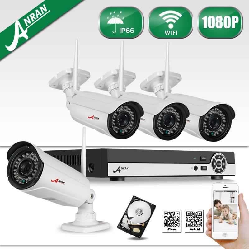 Electronic Varifocal 3-10mm Zoom Lens 36IR Wireless WIFI 1080P IP Camera Audio Input 8CH H.264 NVR Network CCTV System 2TB HDD