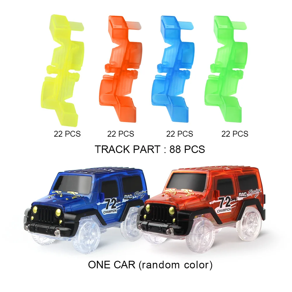 1 Набор DIY сборная головоломка трек автомобиль игрушка светящийся гоночный трек электронный рельсовый автомобиль с светильник и музыкальные развивающие игрушки для детей> - Цвет: 88pcs