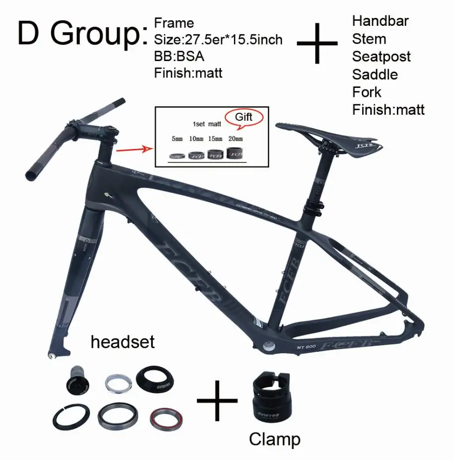 FCFB T800 карбоновая mtb рама 26,5/27er mtb карбоновая рама карбоновая для горного велосипеда 142*12 или 135*9 мм велосипедная матовая рама - Цвет: D Group