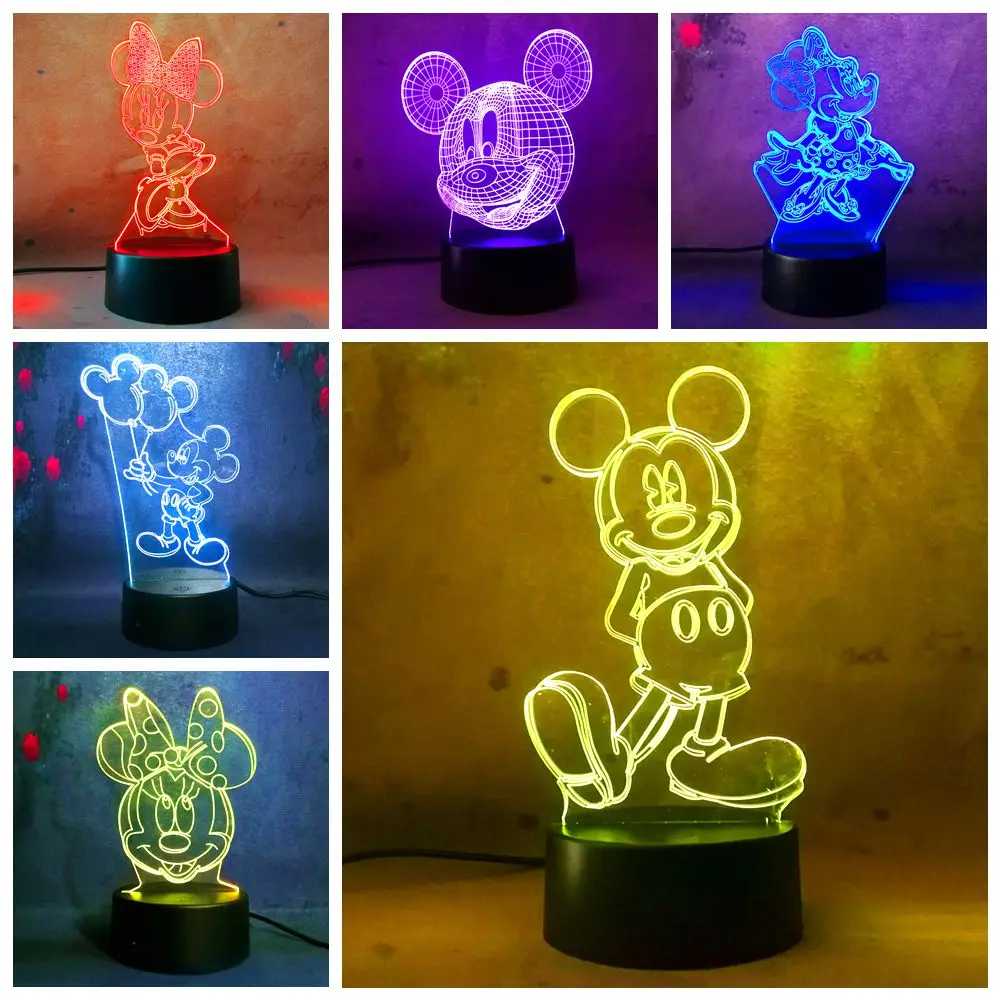 

Cute 3D Night Light Mickey Minnie Mouse 7 Color Flash LED Bulb Girl Birthday Christmas Gift Bedroom Decor Lighting Table Lamp