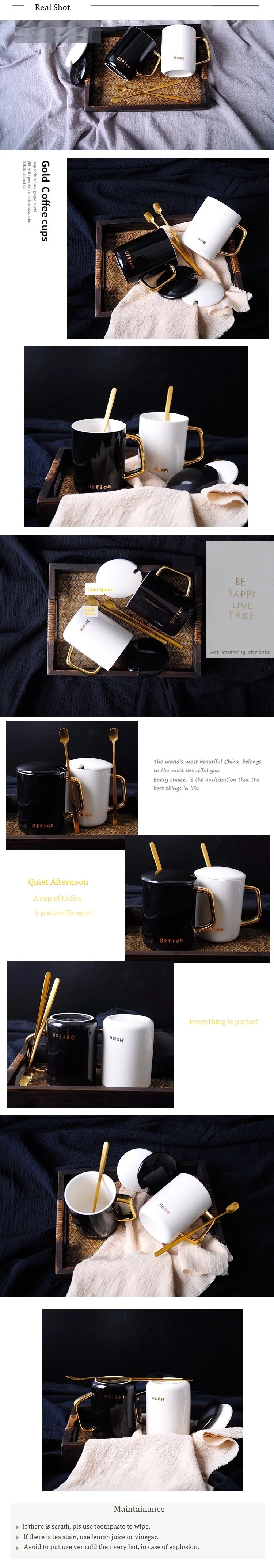 400 мл скандинавские простые дизайнерские керамические кофейные кружки золотая ручка для домашнего офиса современный стиль с ложкой