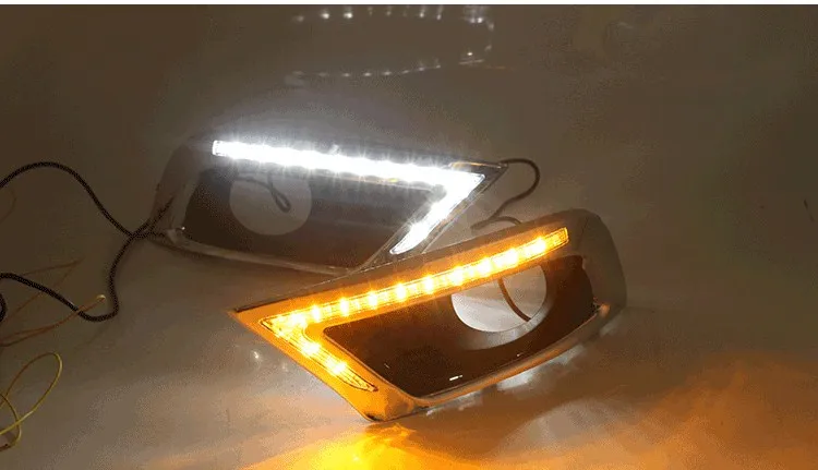 

eOsuns led drl daytime running light for Toyota Camry with yellow turn signals and blue night running light wireless control