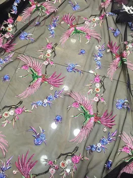 

Newest African lace fabric,embroidered flower net lace,high quality Nigerian lace fabric with bird for wedding dress