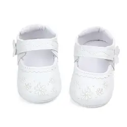 Новорожденный ребенок Впервые Уокер обувь для маленьких девочек одноцветное Цвет Вышивка Малыш обувь Модная одежда для детей, Детская