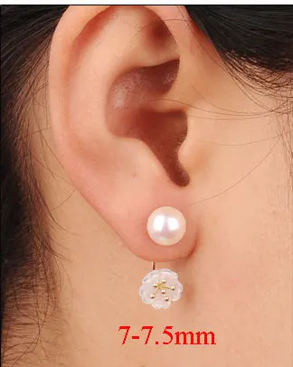 Серьги из натурального жемчуга NYMPH Akoya, 18 К, золотые ювелирные изделия, 7,5-8 мм, серьги-гвоздики с морским жемчугом для женщин, Au750, классический подарок, цветок, E129 - Цвет камня: earrings