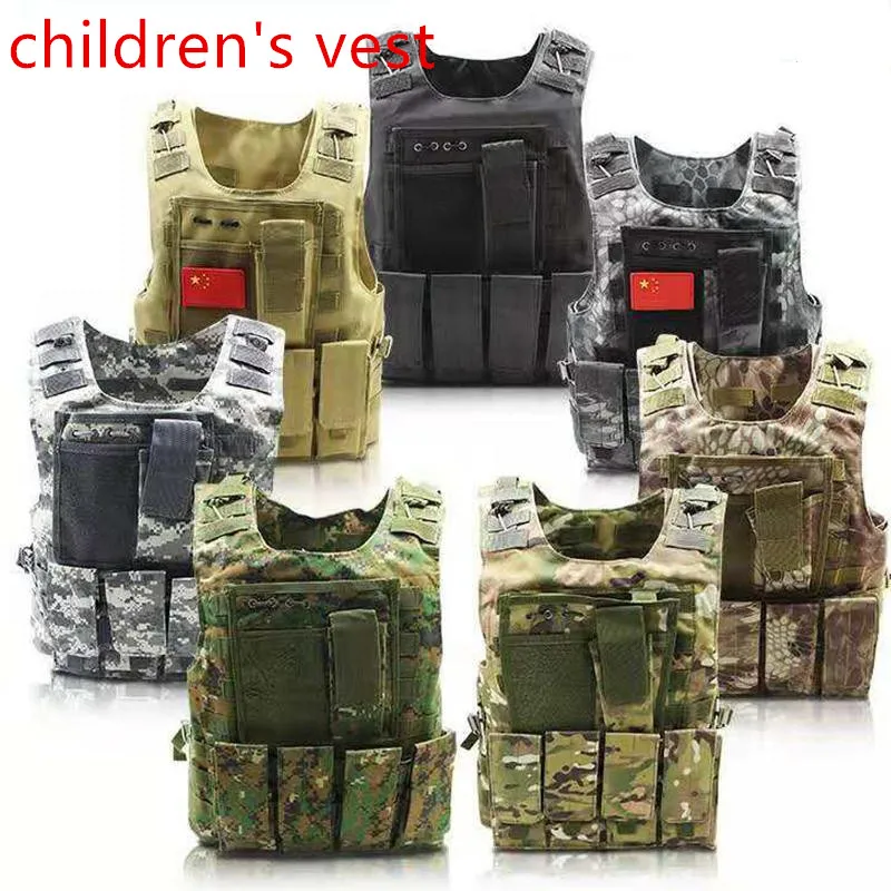 Детский жилет для активного отдыха, кемпинга, боевой тактический жилет для детей, для охоты, стрельбы, военной подготовки, камуфляжный жилет, защитное снаряжение для тела