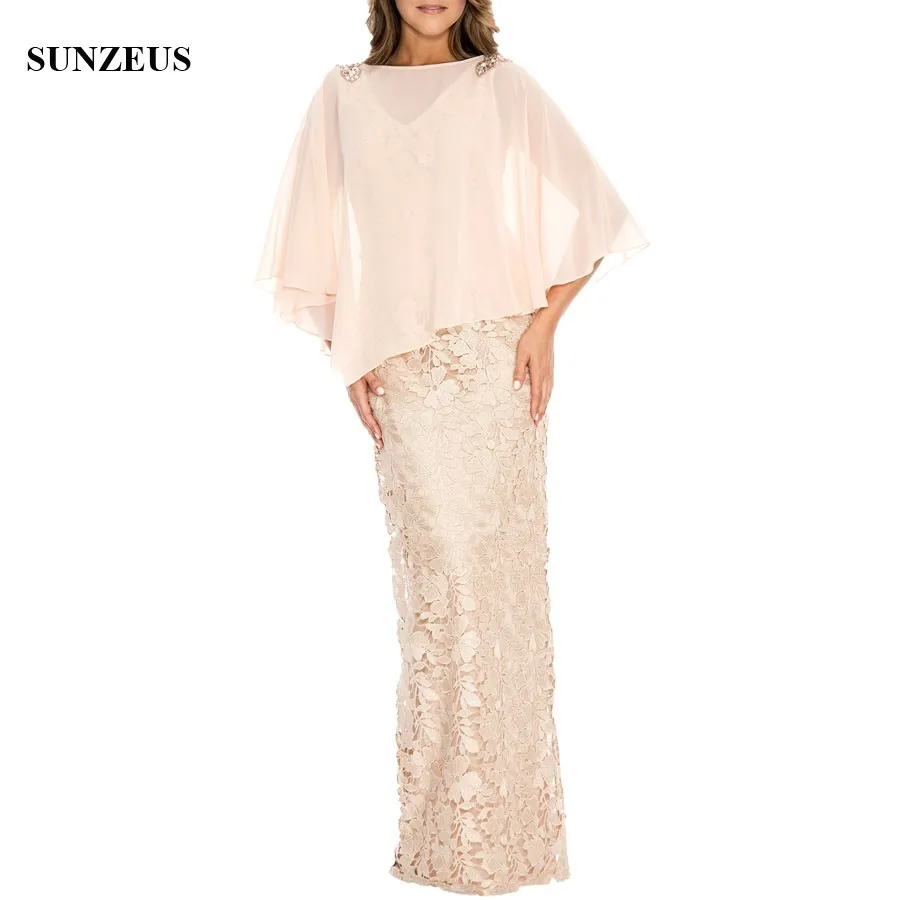 Mooie Champagne Kant Moeder Van de Bruid Jurken Met Wrap Schede Lange Vrouwen Party Jurken Bruiloft Gast Jurk CM0179 Mooie Champagne Kant Moeder Van de Bruid Jurken Met Wrap Schede Lange Vrouwen Party Jurken Bruiloft Gast Jurk CM0179