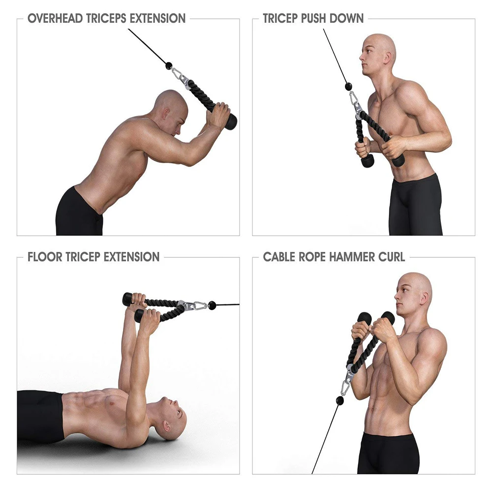 Ручной Захват сильные тяжелые Трицепс скрученная веревка выдвижной фитнес-кабель нейлоновая веревка с защелка из нержавеющей стали крюк