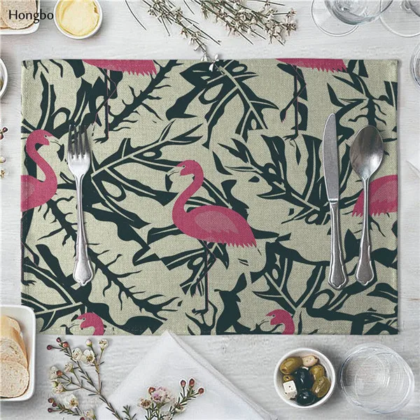 Льняная салфетка Фламинго тропические растения узор обеденный стол коврик ткань салфетки для свадьбы кухня кофейная чашка коврик вечерние De - Цвет: 15