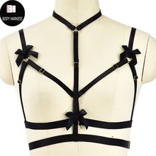 Гот черный бант восточном Для женщин сексуальное женское белье Эластичный регулируемый бондаж ремень для танцев на шесте Фетиш укороченный топ клетка бюстгальтер