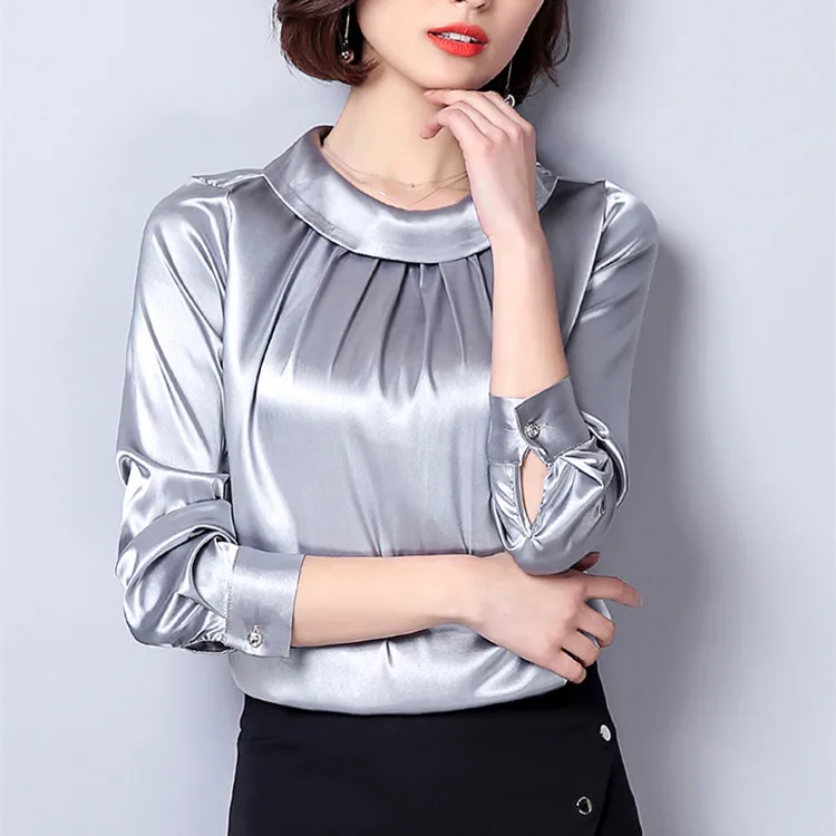 Женская блузка, Женские топы и блузки, шелковая женская блуза, Mujer De Moda, рубашки для женщин, рубашки, розовая блуза для женщин размера плюс XXXL - Цвет: Серебристый
