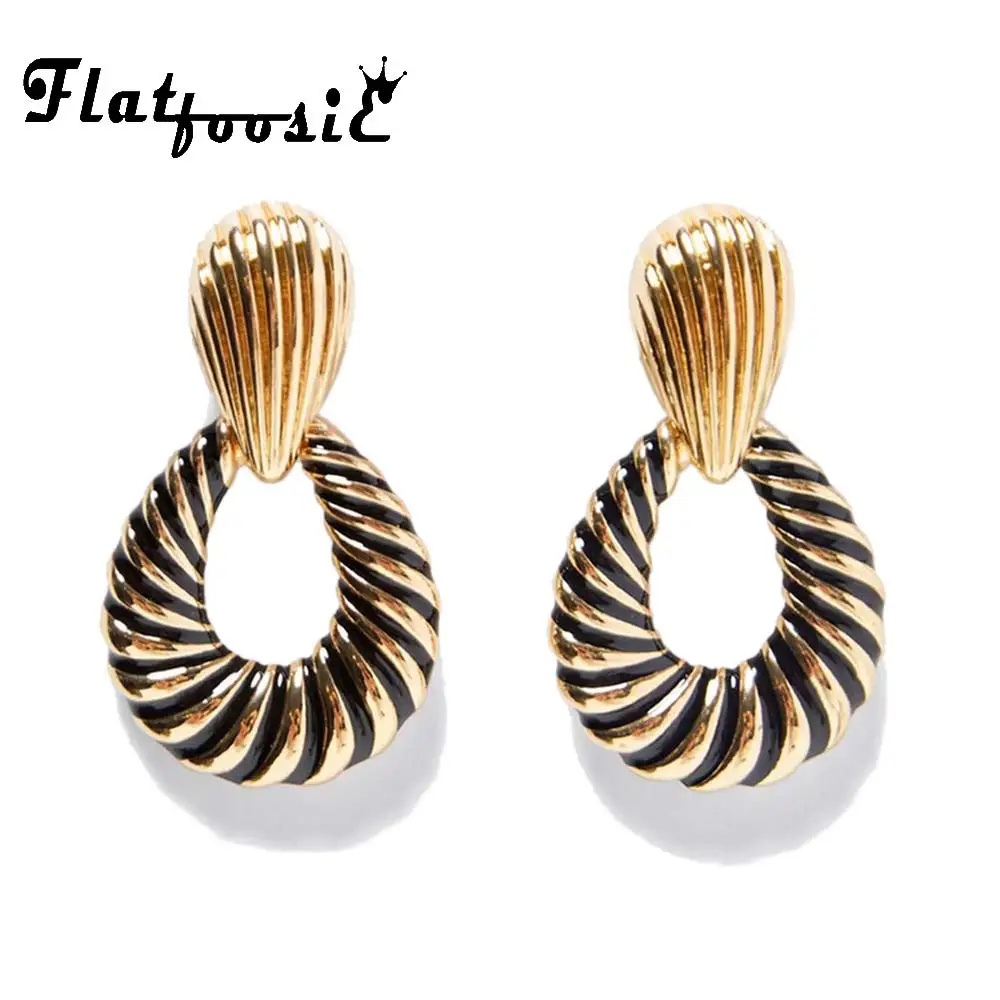 

Flatfoosie Punk Water Drop Dangle Earrings 2018 Fashion Golden Black Vintage Za Pendant Big Geometric Earring Jewelry For Women