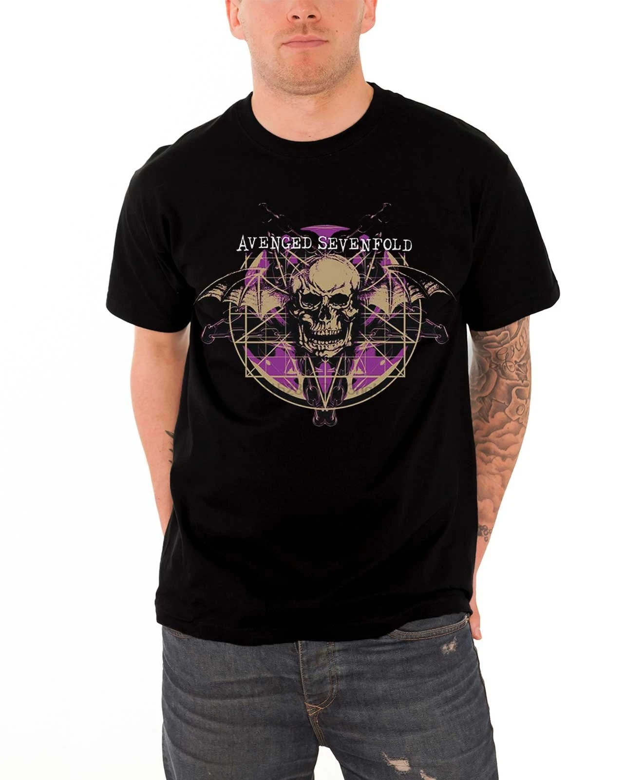 

Avenged Sevenfold T Shirt Ritual Death Bat Band Logo Mens Mens Black