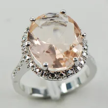 F974 Morganite Moda Mujeres Anillo de Plata 925 Tamaño 6 7 8 9 10