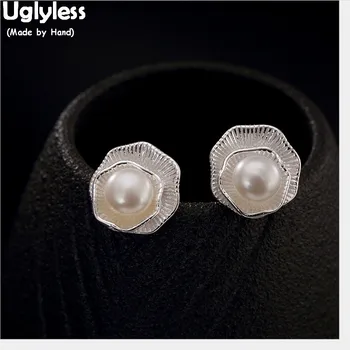 

Uglyless Handmade Pearls Flower Stud Earrings Women Elegant Party Dress Fine Jewelry Nature Pearl Studs Solid 925 Silver Earring