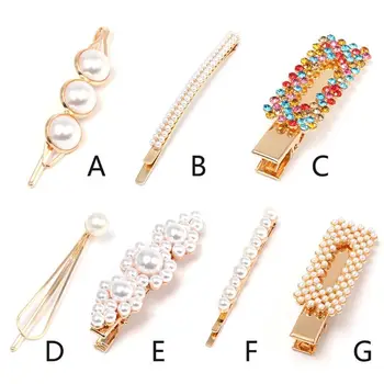 

Korean Minimalist Women Geometric Heart Star Hair Clip Faux Pearl Rhinestone Sweet Side Bangs Hairpin One Word Duckbill Barrett
