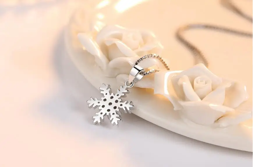 Anenjery 925 пробы Серебряное ожерелье для женщин циркониевое колье с кулоном в виде снежинки и Подвески 45 см цепочка коробка колье-цепочка S-N186
