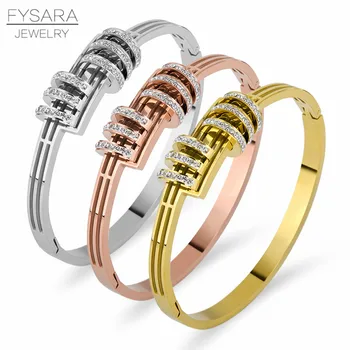 

FYSARA Luxury Brand Bracelets Cubic Zirconia Bangles For Women Circle Round Crystals Paved Pulseiras Romantic Party Jewelry