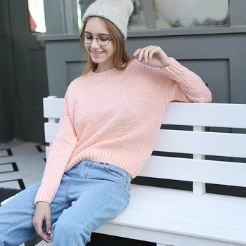 

Coarse Woolen Sweater 2020 Female Sleeve Head Loose Blouse Autumn Korean Students Pure Color Long Sleeve Knitted Sweater