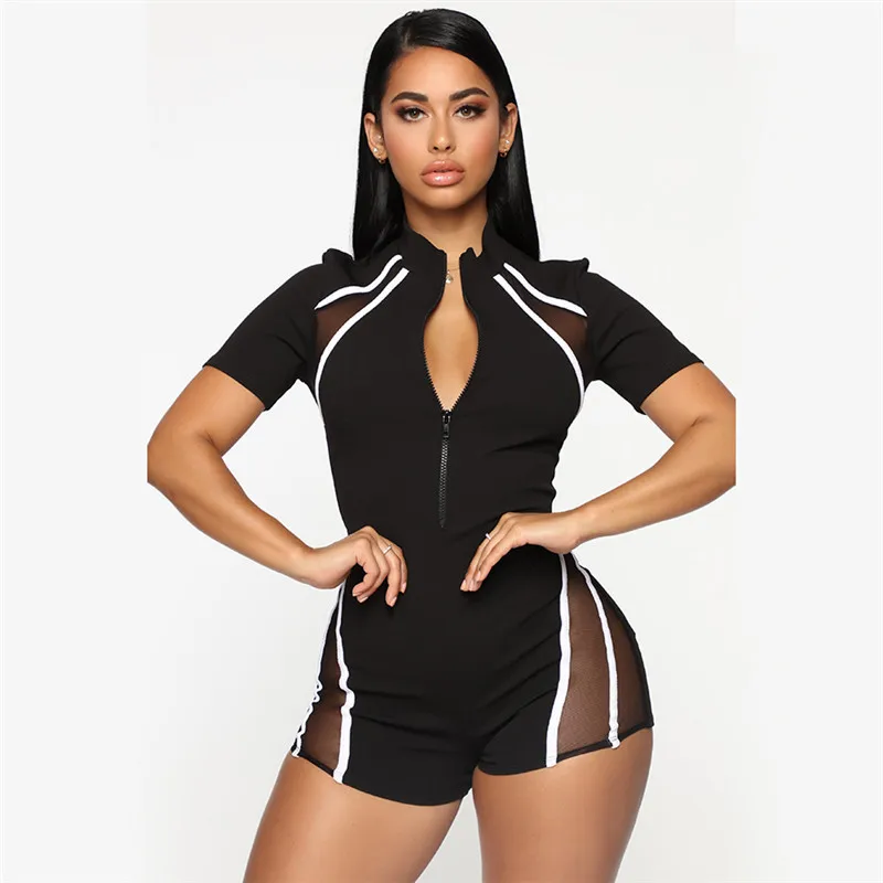 

LAISIYI Black Sexy Bodycon Jumpsuit Romper Sleeveless Bodysuit Women Zipper Sexy Jumpsuit Elegant Full Length Polyester 2019
