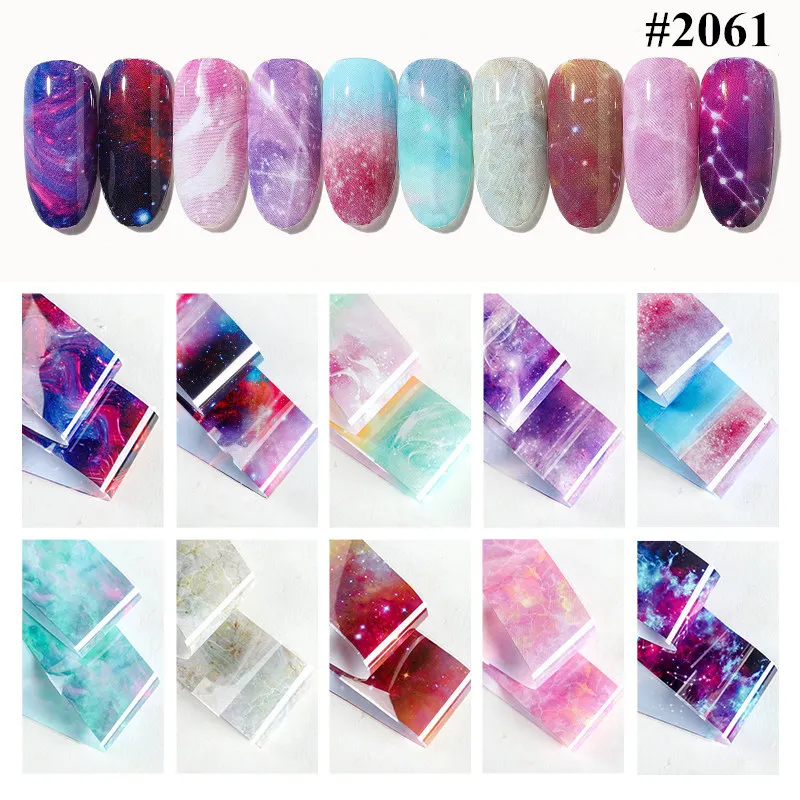 10 colors Water Marble Effect Nail Foil Paper Fantasy Rainbow Starry Sky Transfer Foil Nail Art Sticker Manicure Decorations - Цвет: 10colors set 2061