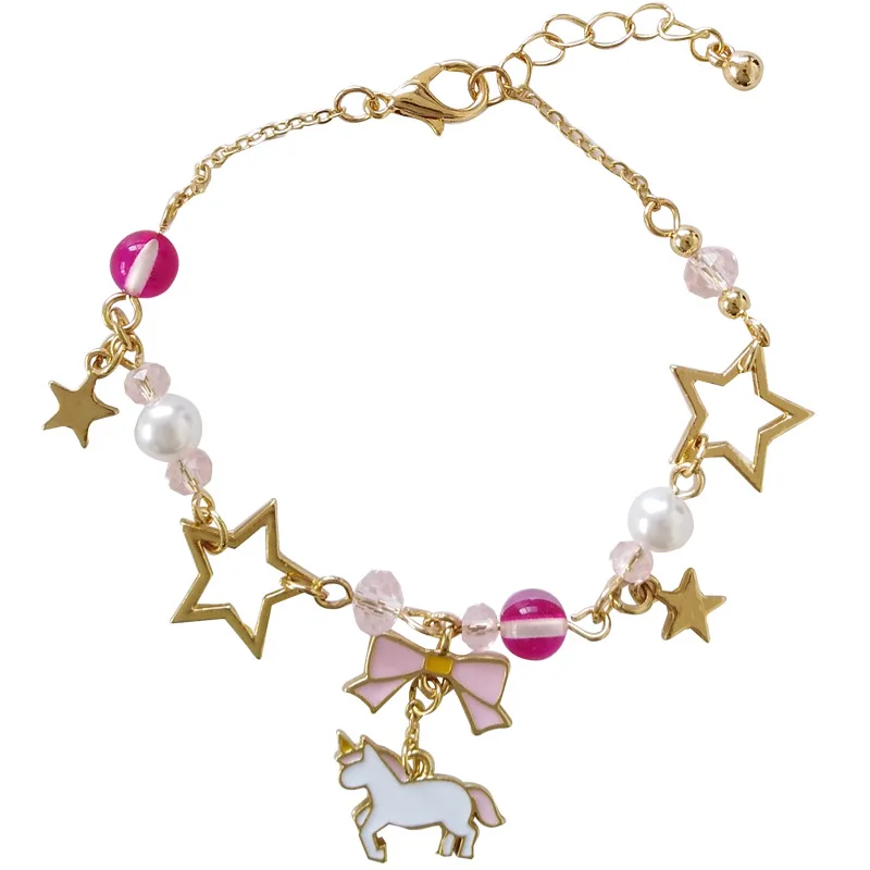 Japan Unicorn Bowknot With Beads Moon Star Crystal Bracelet -Unicorn Fashion