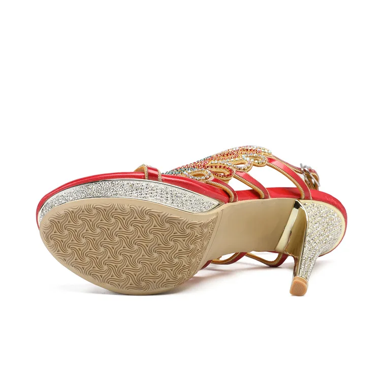 G-sparrow 2018 New Fashion Female Roman Style Red Elegant Rhinestone Shoes Women Platform Super High Heels Sandals16