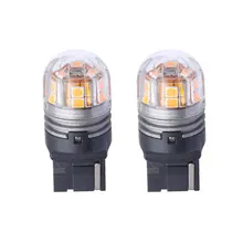 Coppia T20 7440 Automobile HA CONDOTTO Le Luci Dei Freni Anteriore Posteriore Segnale di Girata Lampada All’ingrosso 3000 K Giallo Luci LED Auto Lampadine