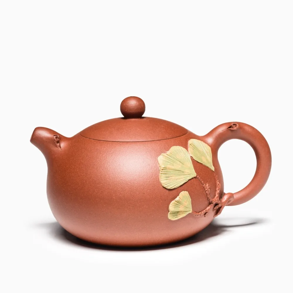 

250ml Genuine Zisha Teapot Yixing Original Mine Purple Clay Famous Handmade Ginkgo Tea Pots Tea Tray Tea Table Decoration