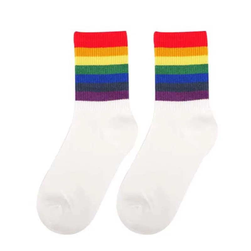 over the knee socks Winter Women's Socks Cotton Rainbow Stripes Socks Christmas Fashion Warm Christmas Casual Tide Socks harajuku korean black ankle socks Women's Socks