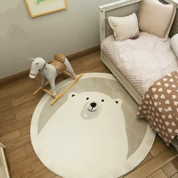 

Cartoon Lion Bear Round Carpet Hand Drawn Animals Bedroom Area Rug Non-Slip Floor Mats Kid's Living Room Crawling Play Mat