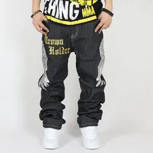 Лидер продаж Новая мода хлопок Большие размеры жира хип-хоп джинсы свободные хип-хоп Штаны Мужской не связанные с основной Мужская Штаны