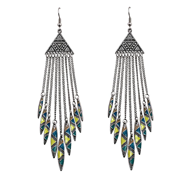 Bohemian Ethnic Tribal Earring Retro Silver Triangle Enamel Arrow Bohemian Ethnic Tribal Earring Retro Silver Triangle Enamel Arrow Drop Tel Dangle Earrings Jewelry Whole 12