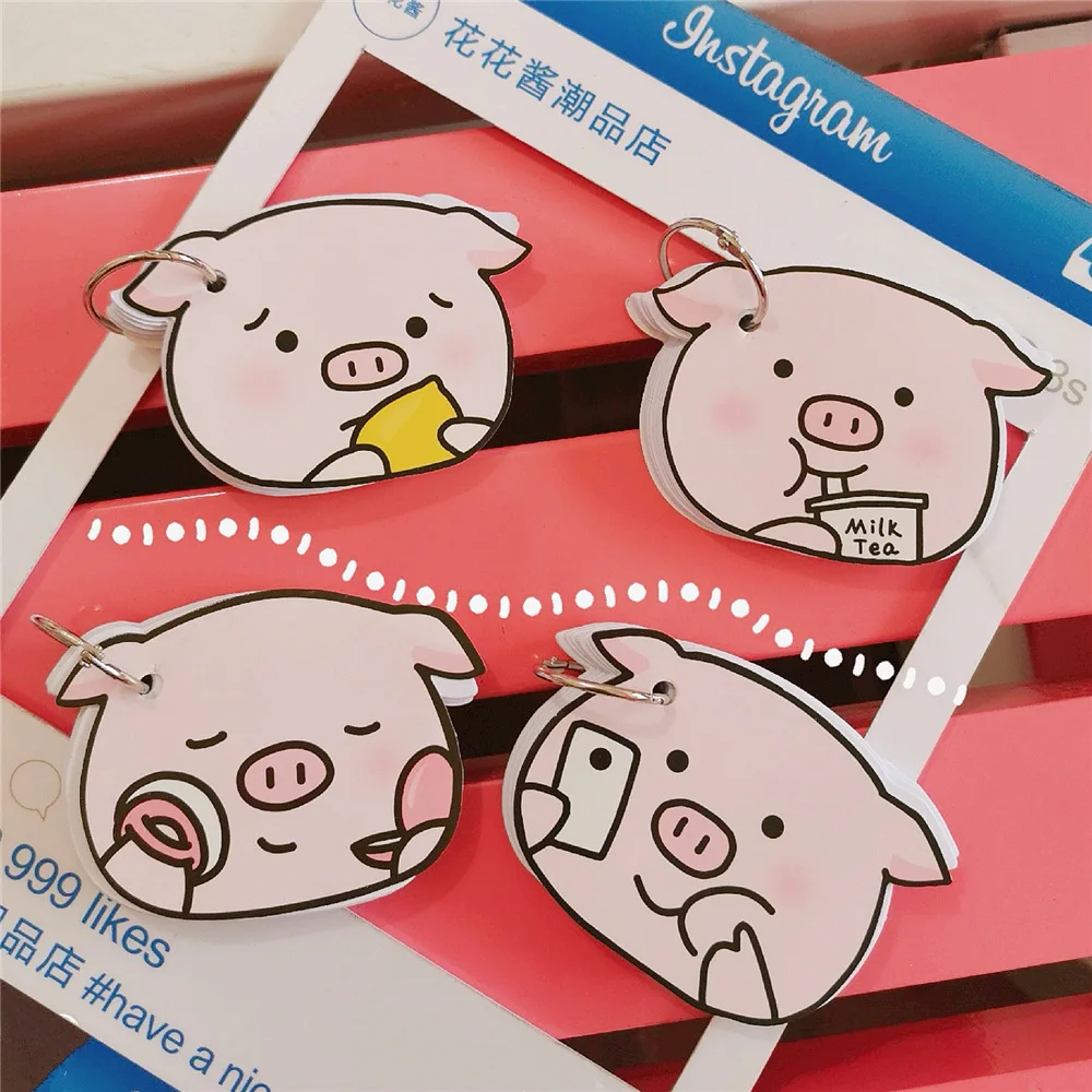 

SIXONE 70 Pages Cute Pink Girl Piggy Note Book Metal Ring Can Tear Word Book Portable Notebook kawaii school stationery