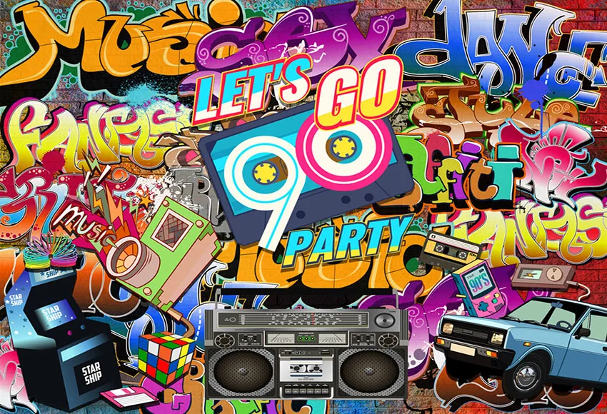 Let's Go 90s задний фон для хип хоп фотосъемки радио граффити музыка 80th тематические