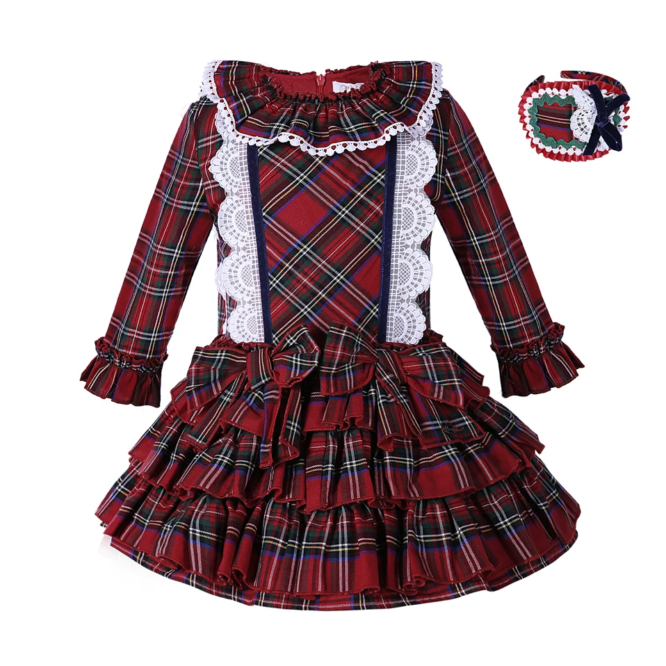 Pettigirl Retro Style Girls Christmas Grid Princess Layered Dresses Boutique Spring/Autumn Clothing G-DMGD007-A119 | Детская одежда и