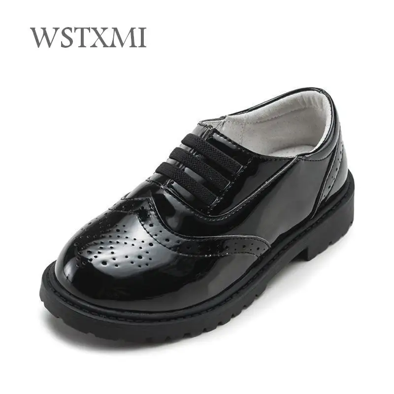 

New Wedding Boys Leather Shoes for Children Black Oxford School Girls Dress Shoes Kids Moccasins Uniform Patent Leather Rubber