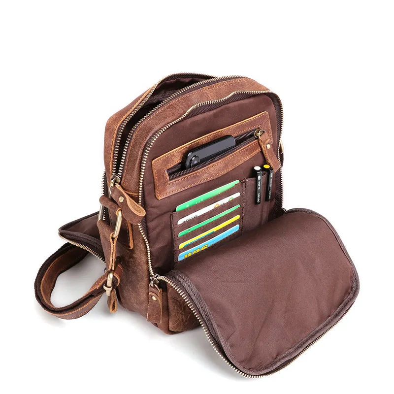 Nesitu High Quality Brown Coffee Soft Genuine Leather Small Men Messenger Bags For ipad mini Real Skin Male Shoulder Bag M6423 | Багаж и