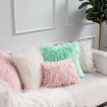 

30x42/45x45/50x50/55x55cm white/pink/green/brown/grey soft imitation wool cushion cover plush pillowcase long fur pillow cover