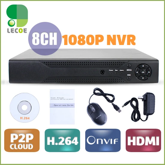CCTV 8CH NVR Onvif H.264 HDMI Высокое разрешение 1080P Full HD 8 канальный сетевой видео