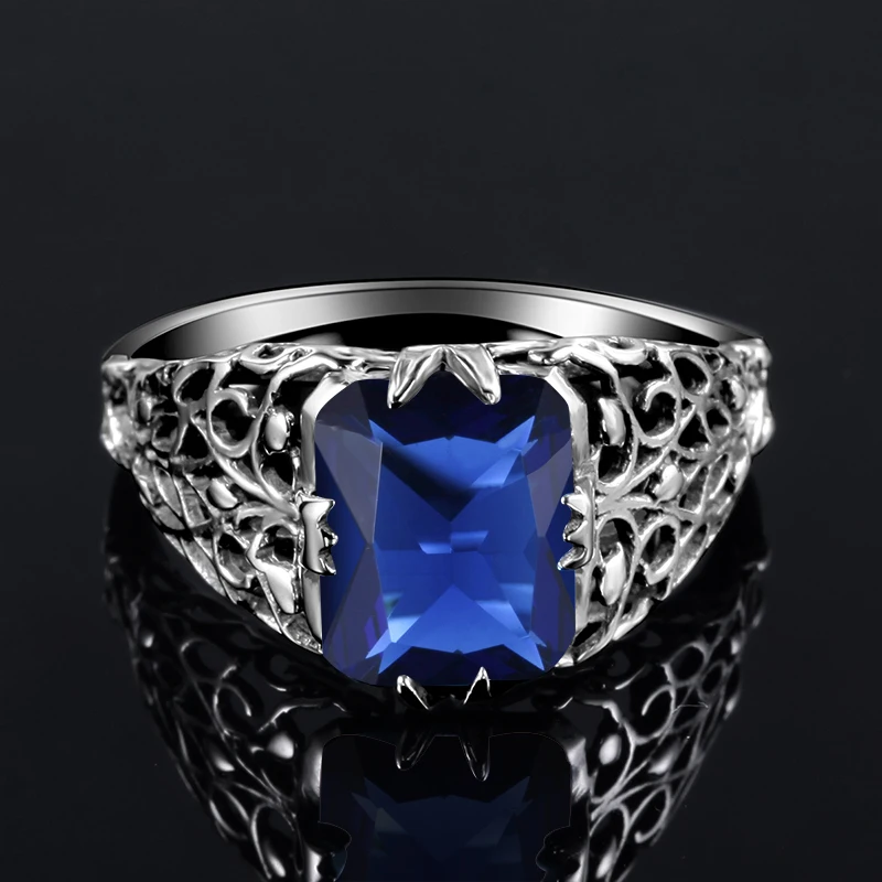 Fashion Square Cut Engagement Ring 925 Sterling Silver Bague Lady Wedding Punk Statement Vintage Lab Sapphire Ring Women Jewelry