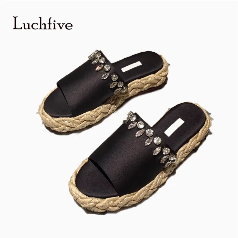 Abierta blue Verano Nuevo Moda Mujeres Azul Pendiente On Zapatillas Zapatos De Punta Rhinestone Heel Sólido Negro Black Mujer Slip rBBOqnUW