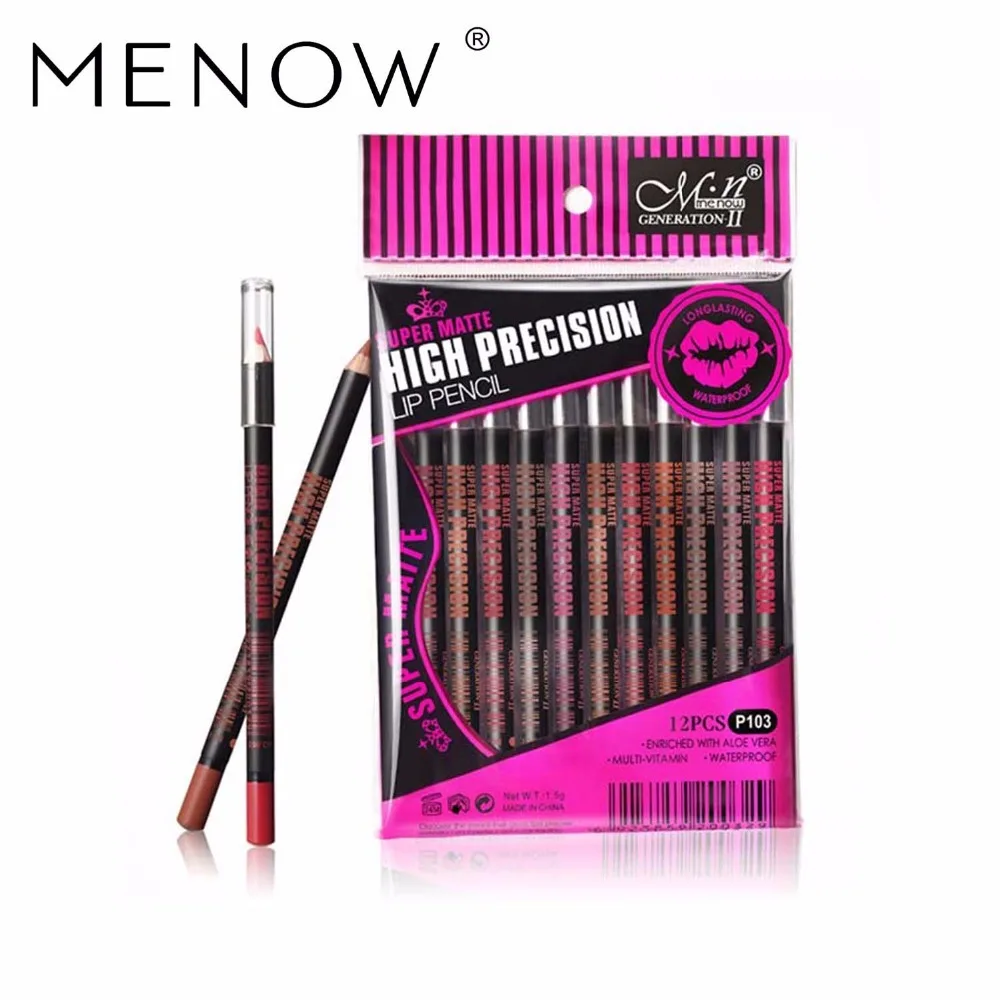 Menow Марка New12Pcs/Комплект Высокое качество матовый карандаш для губ Lasting