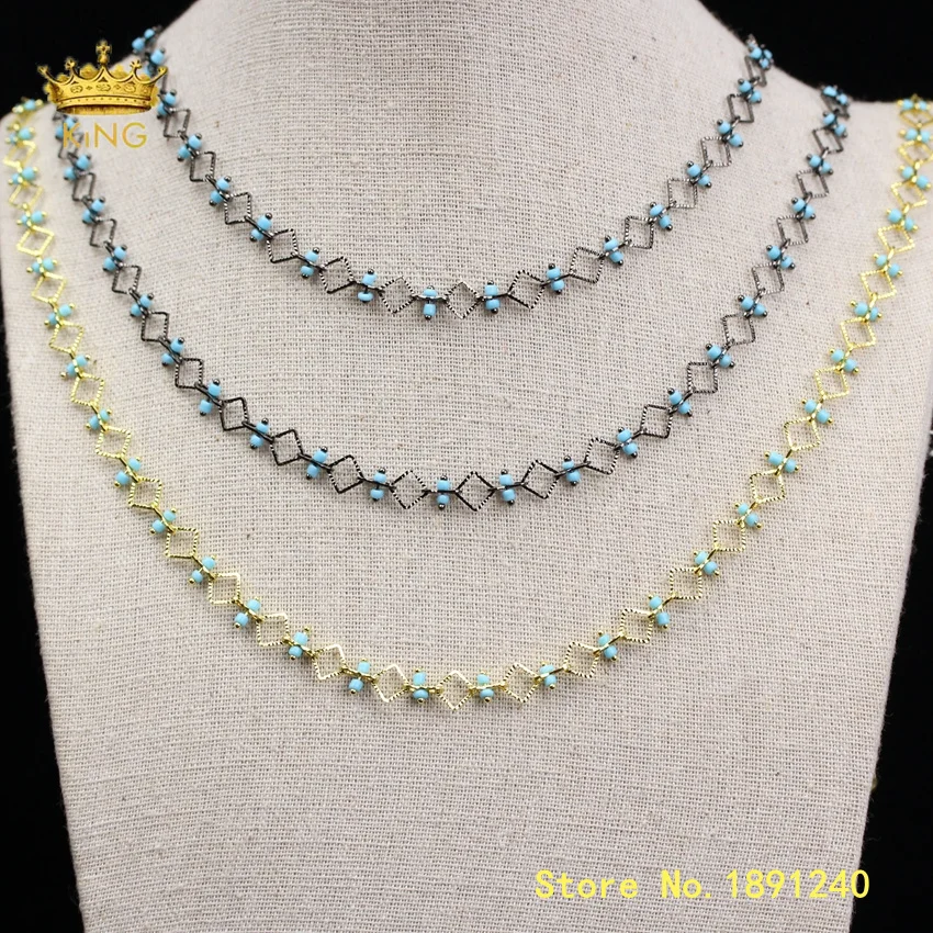

5meter NEW Craft Chains Fine Jewelry,Turquoises Blue Plastic Bead Wire Wrapped Charm Beaded Chain Rosary Necklace Bracelet ZJ331
