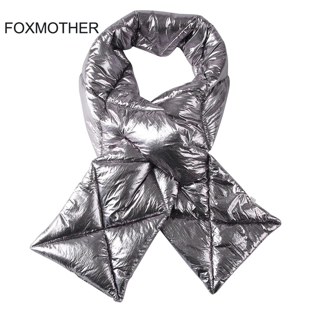 Comprar FOXMOTHER 2019 nuevo diseño de la marca de invierno negro astilla abajo bufanda cuello caliente cosas bufandas metálicas Echarpe mujeres