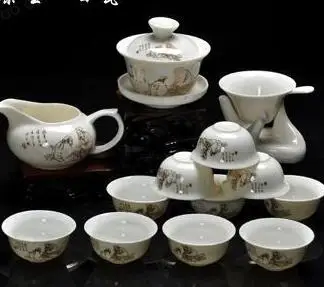14PCS drinkware Kung Fu Tea mug.Teapot Ceramic Magpies joy Gaiwan Tea Set Cup