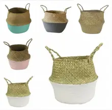 Household Foldable Seagrass Woven Flower Basket Flower pot Handmade Tote Belly Basket